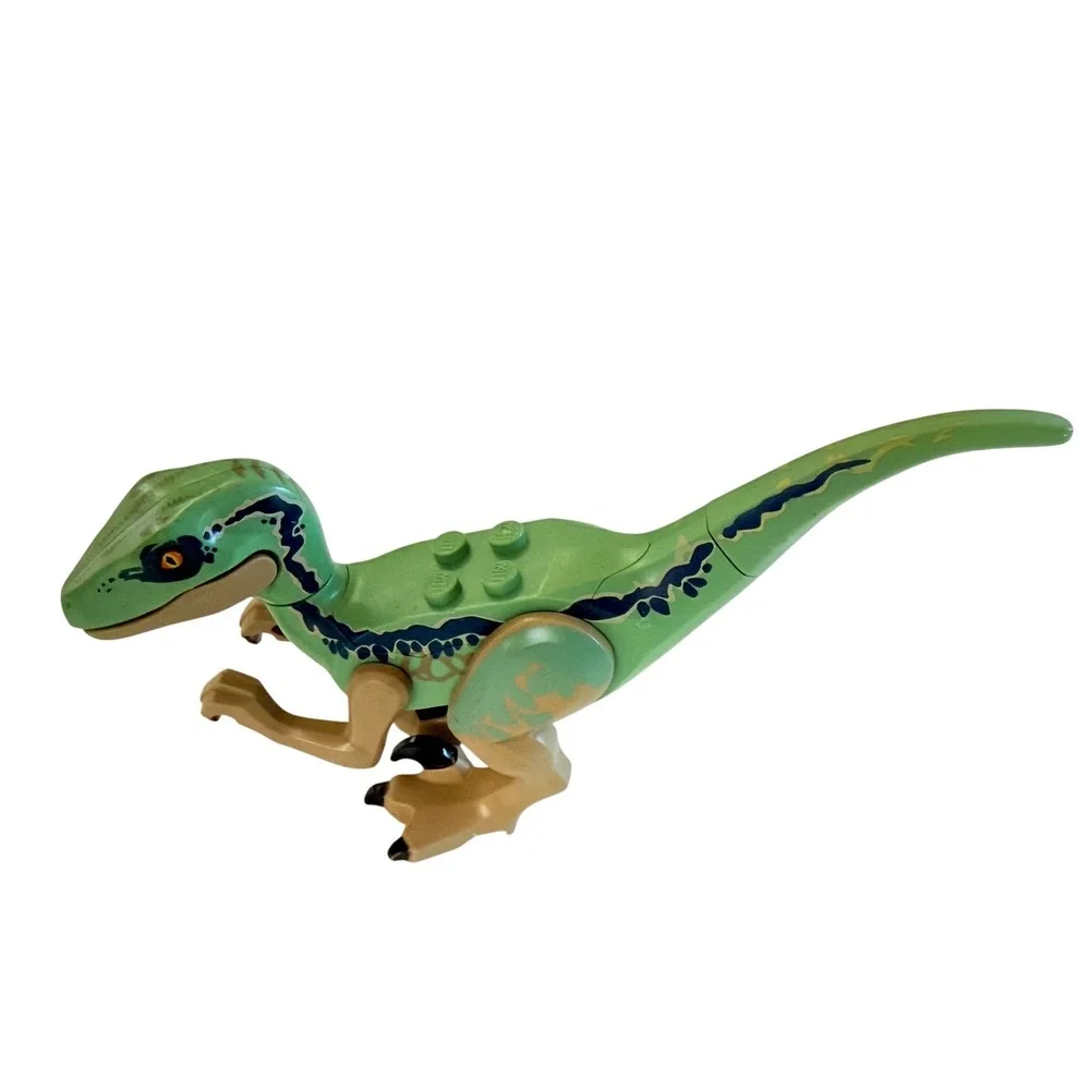 LEGO Jurassic World Velociraptor Dinosaur Figure/Green with Blue Stripes (75917)